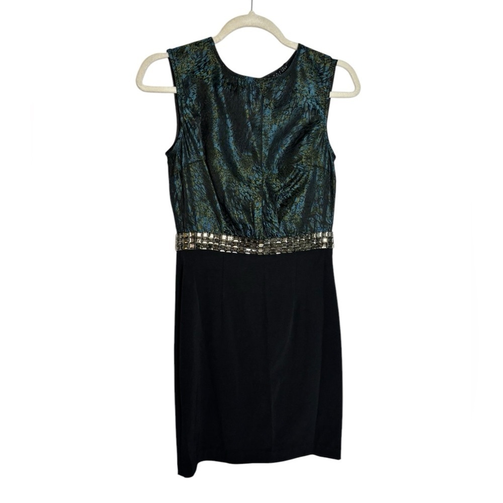 Bianca Niro Elegant Black Multi-print Jewel Embellished Sleeveless Dress Size P